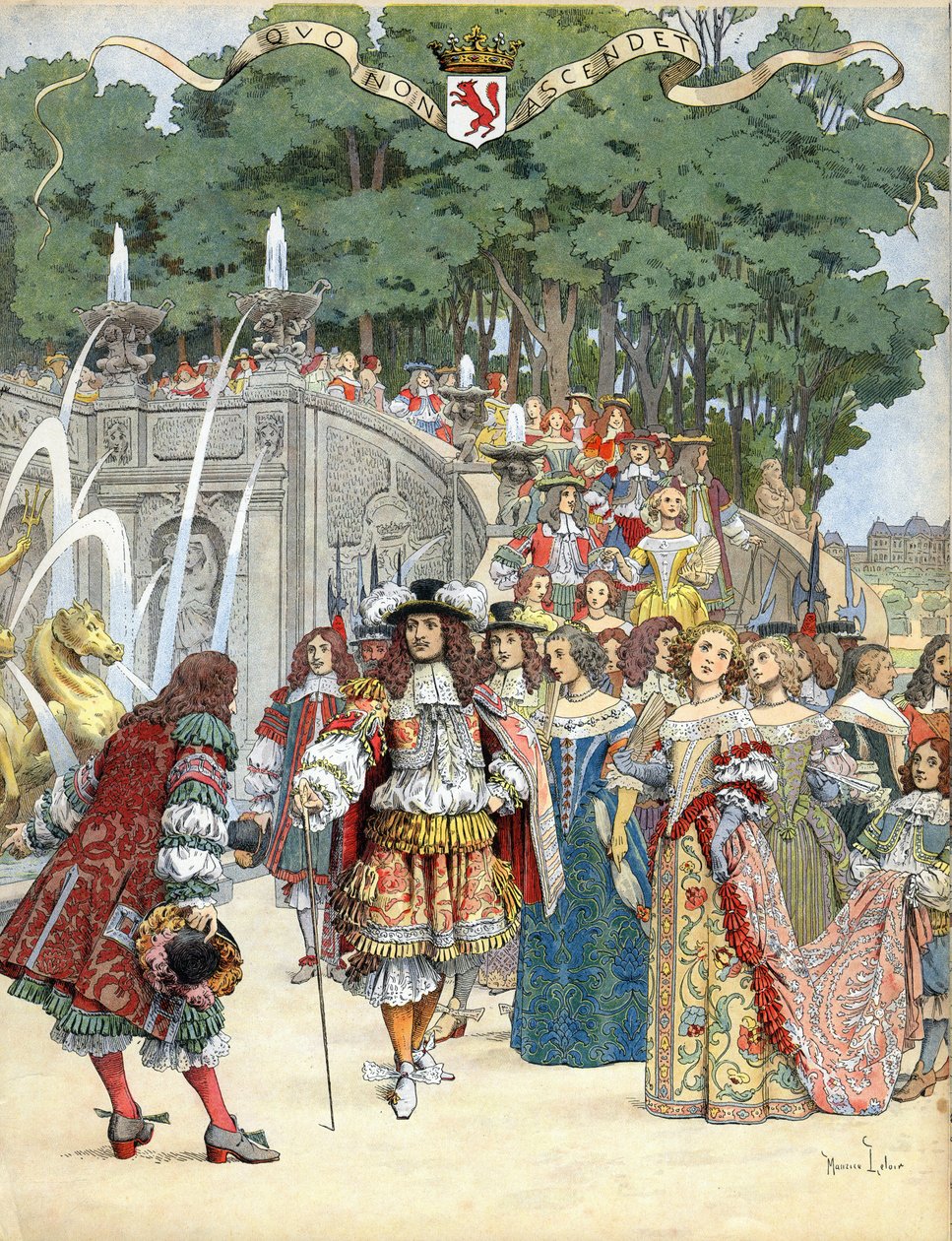Nicolas Fouquet ontvangt de Engelse koning Lodewijk XIV in zijn kasteel van Vaux Le Vicomte, Frankrijk, 17 augustus door Maurice Leloir