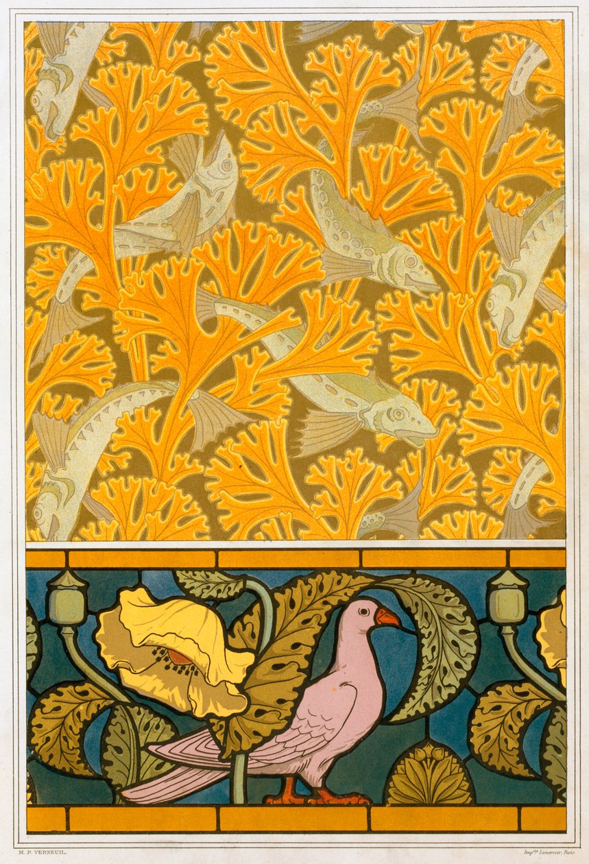 Ontwerpen voor behang en glas-in-lood, uitgegeven 1897 door Maurice Pillard Verneuil