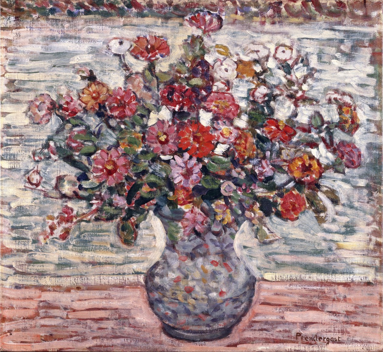 Blumen in einer Vase (Zinnien) door Maurice Prendergast