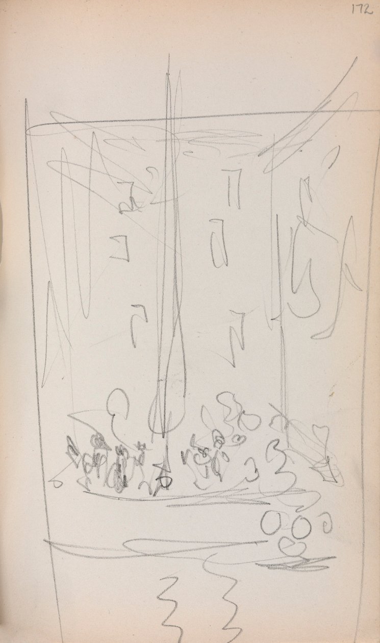 Italiaans schetsboek: Boot met figuren (pagina 172) door Maurice Prendergast