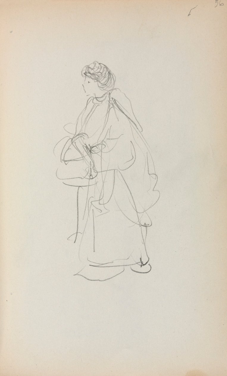 Italiaans schetsboek: Staande vrouw met tas (pagina 56) door Maurice Prendergast