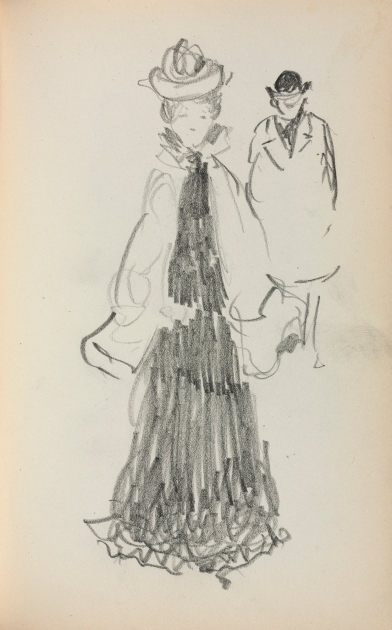 Italiaans schetsboek: Staande vrouw en man (pagina 125) door Maurice Prendergast