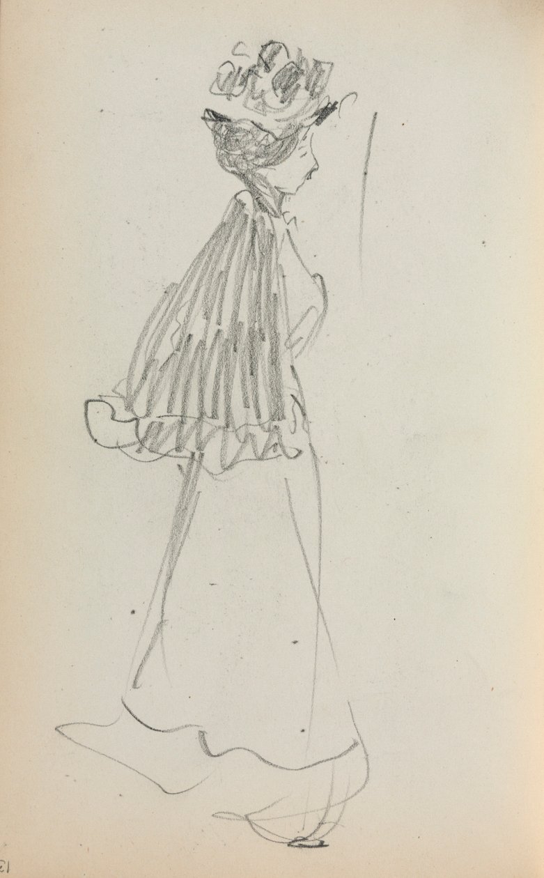 Italiaans schetsboek: Staande vrouw in profiel (pagina 130) door Maurice Prendergast