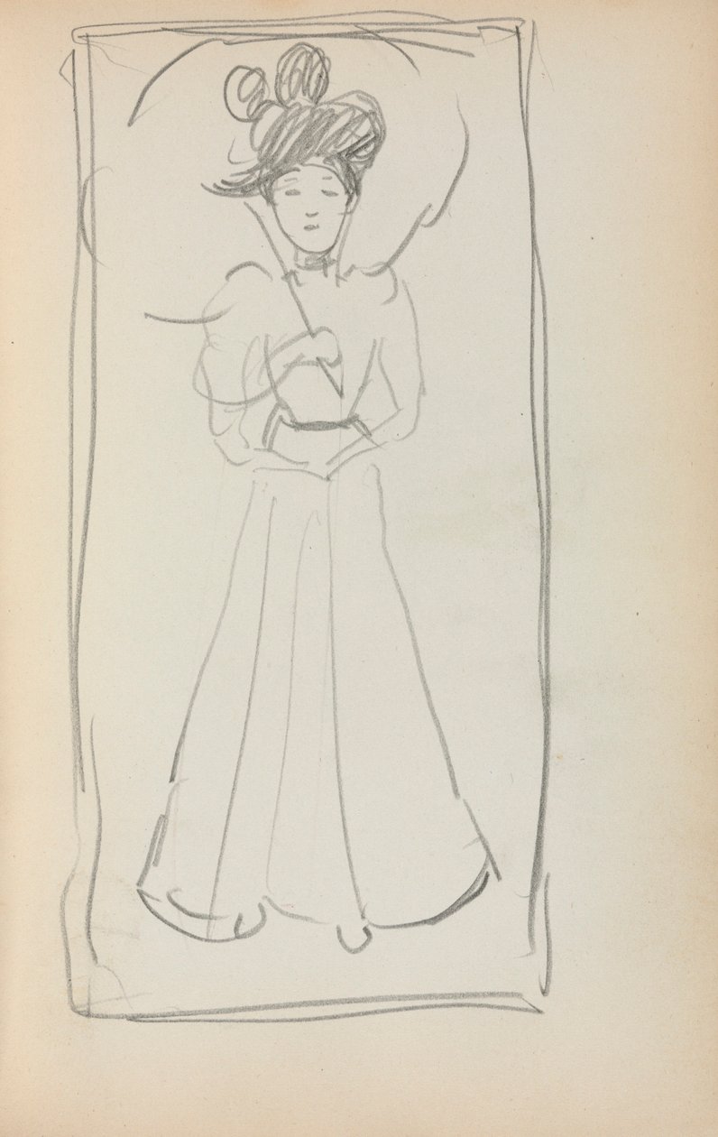 Italiaans schetsboek: Staande vrouw met parasol (pagina 233) door Maurice Prendergast