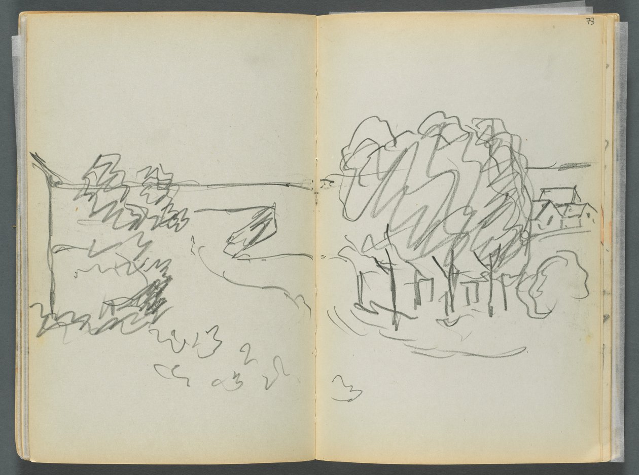 Schetsboek - Het Granite Shore Hotel, Rockport, pagina 072  73: Stadsgezicht door Maurice Prendergast