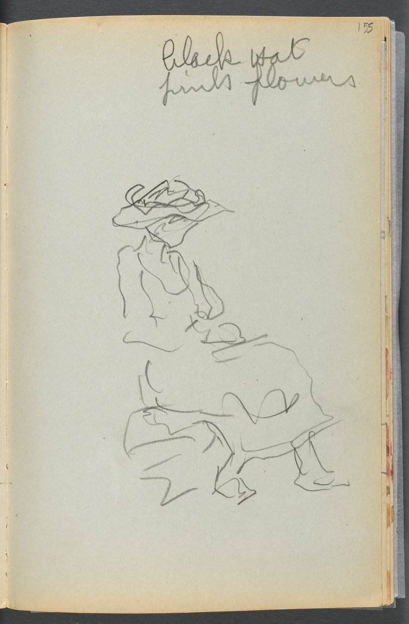 Schetsboek - The Granite Shore Hotel, Rockport, pagina 155: Zittende vrouw met aantekeningen door Maurice Prendergast