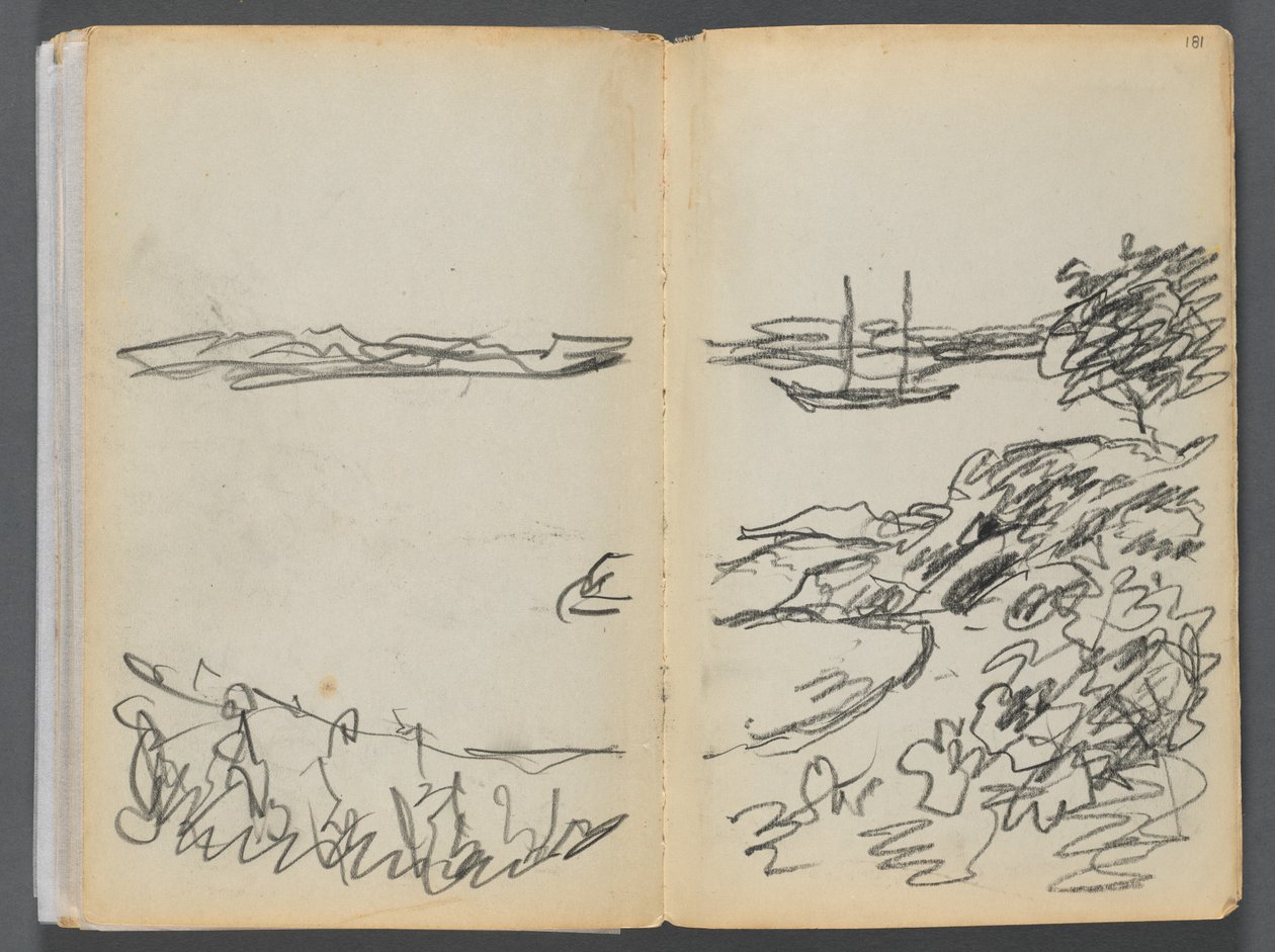 Schetsboek - The Granite Shore Hotel, Rockport, pagina 180  181: Kustlijn door Maurice Prendergast