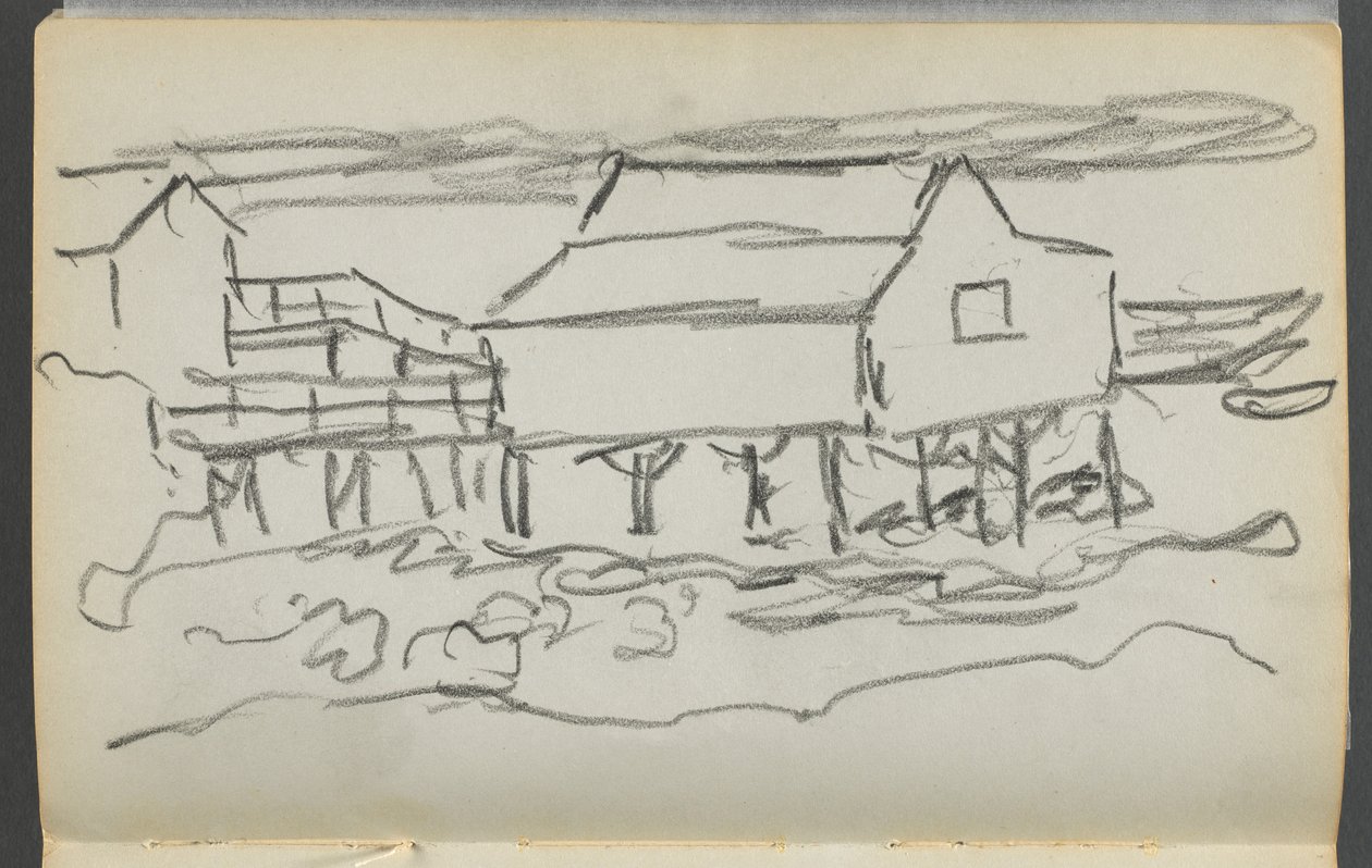 Schetsboek, De Dells, nr. 127, pagina 014: Huis aan een dok door Maurice Prendergast