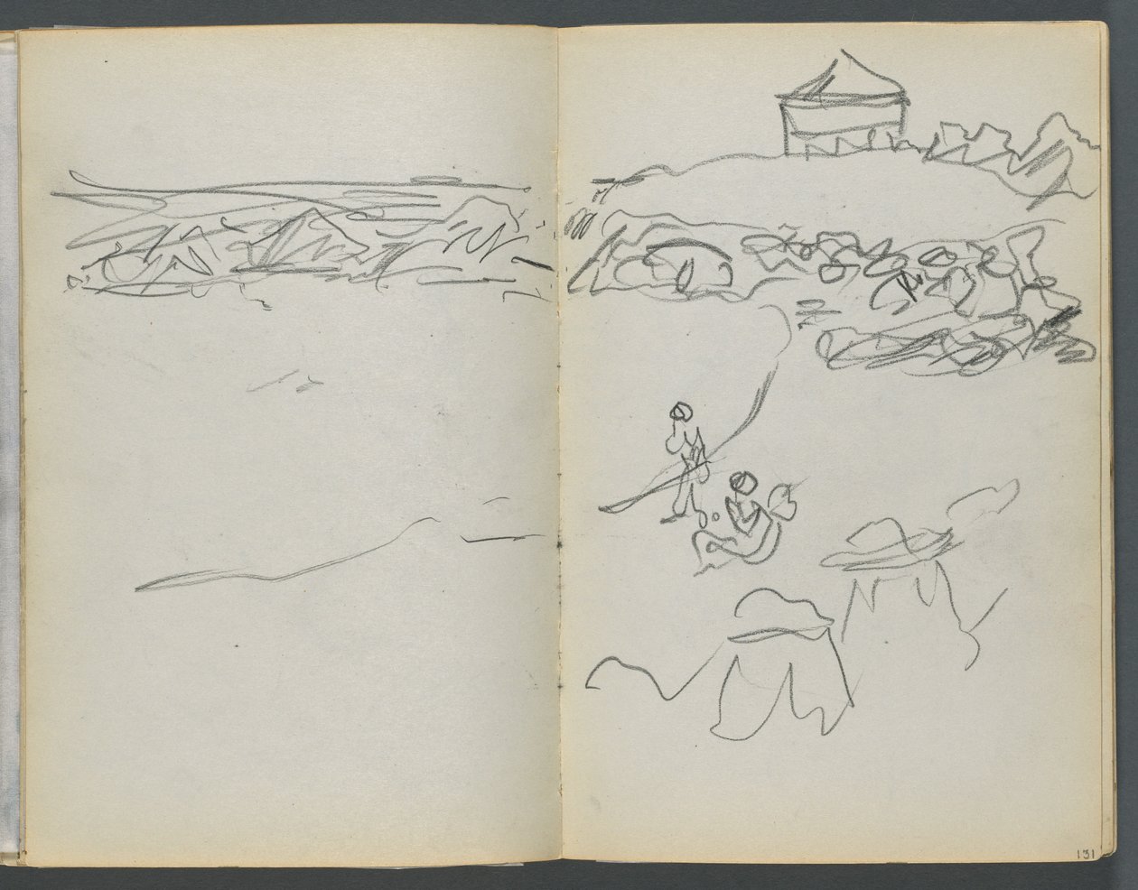 Schetsboek, The Dells, nr. 127, pagina 130  131: Kustgezicht door Maurice Prendergast