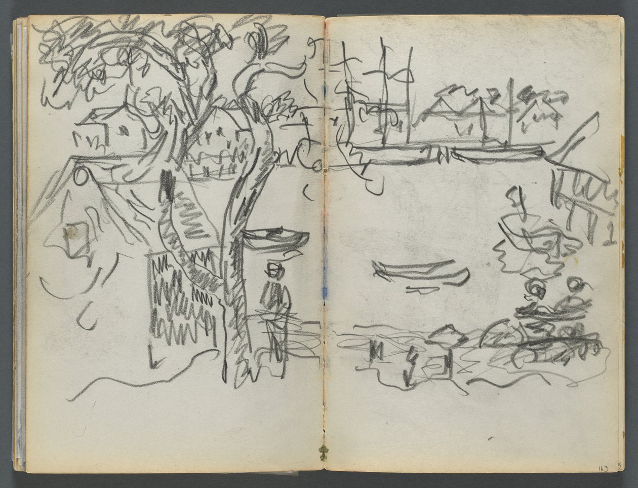 Schetsboek, De Dells, nr. 127, pagina 162  163: Havengezicht door Maurice Prendergast