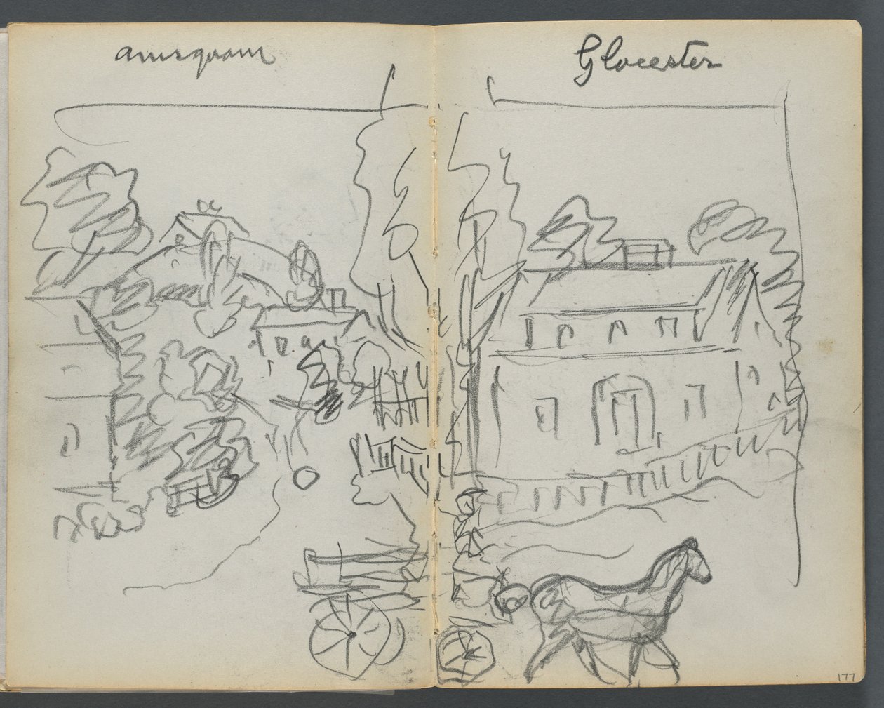 Schetsboek, The Dells, nr. 127, pagina 176  177: "Annisquam - Glocester". door Maurice Prendergast