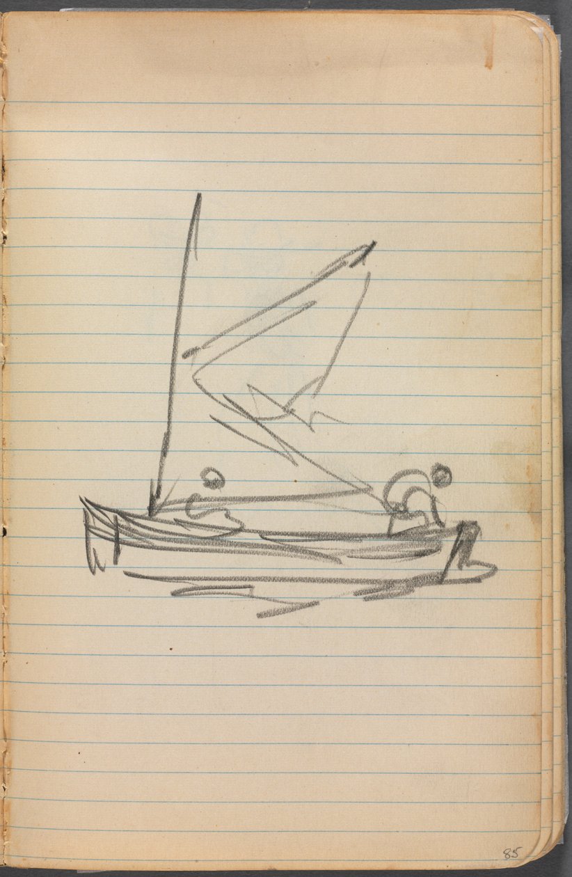 Schetsboek, pagina 085: Zeilboot met twee figuren door Maurice Prendergast