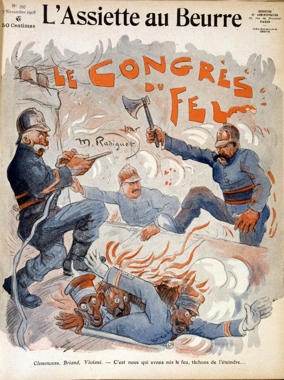 Franse staatslieden Aristide Briand, Georges Clemenceau en Rene Viviani door Maurice Radiguet