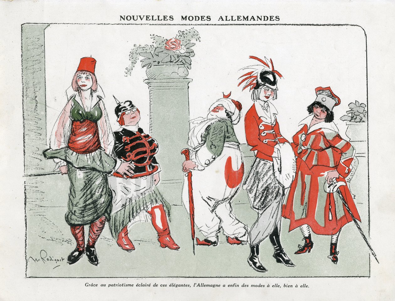 Illustratie van Maurice Radiguet in Mode in Duitsland, ca. 1915 - Nieuwe Duitse modes - Oorlog van 14-18, Duitsland Pruisen, Turkije, Mode, Triplice - Vrouwen door Maurice Radiguet