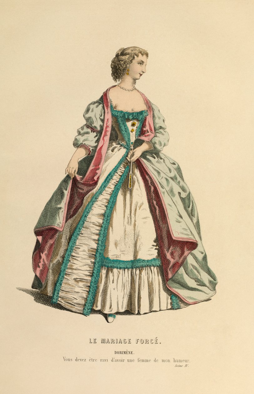 Kostuum voor de rol van Dorimene, ca.1868 (gravure) door Maurice Sand