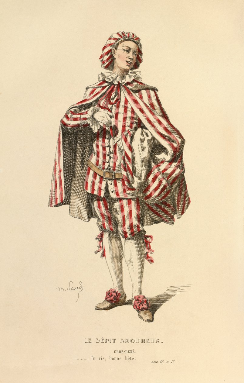 Kostuum voor de rol van Gros - Rene, ca.1868 (gravure) door Maurice Sand