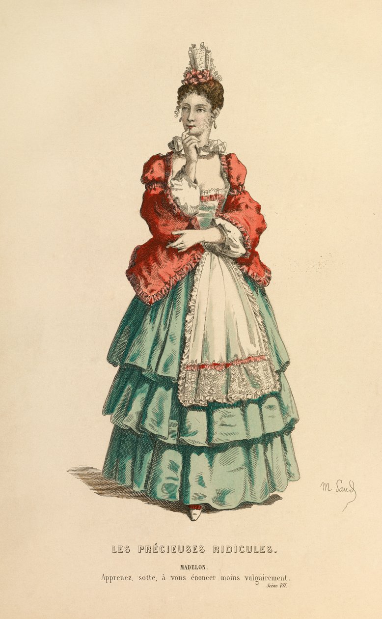 Kostuum voor de rol van Madelon, ca. 1868 (gravure) door Maurice Sand