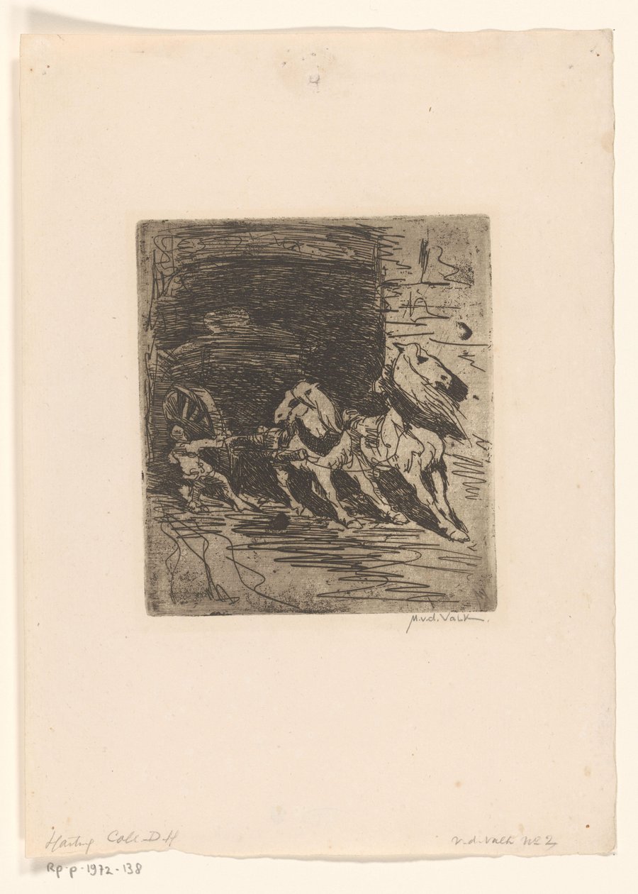 Paarden met kar door Maurits van der Valk (signed by artist)