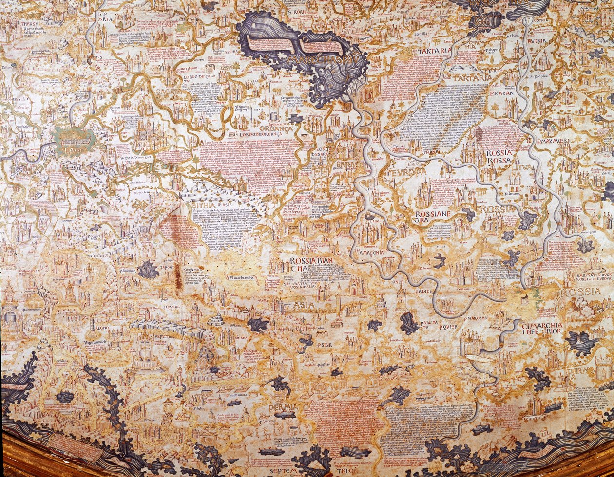 Uitzicht op Rusland (detail) van de wereldkaart (mappamundi) van broeder Maurus (Mauro) camaldolese 1459 Biblioteca Marciana, Venetië door Mauro Fra