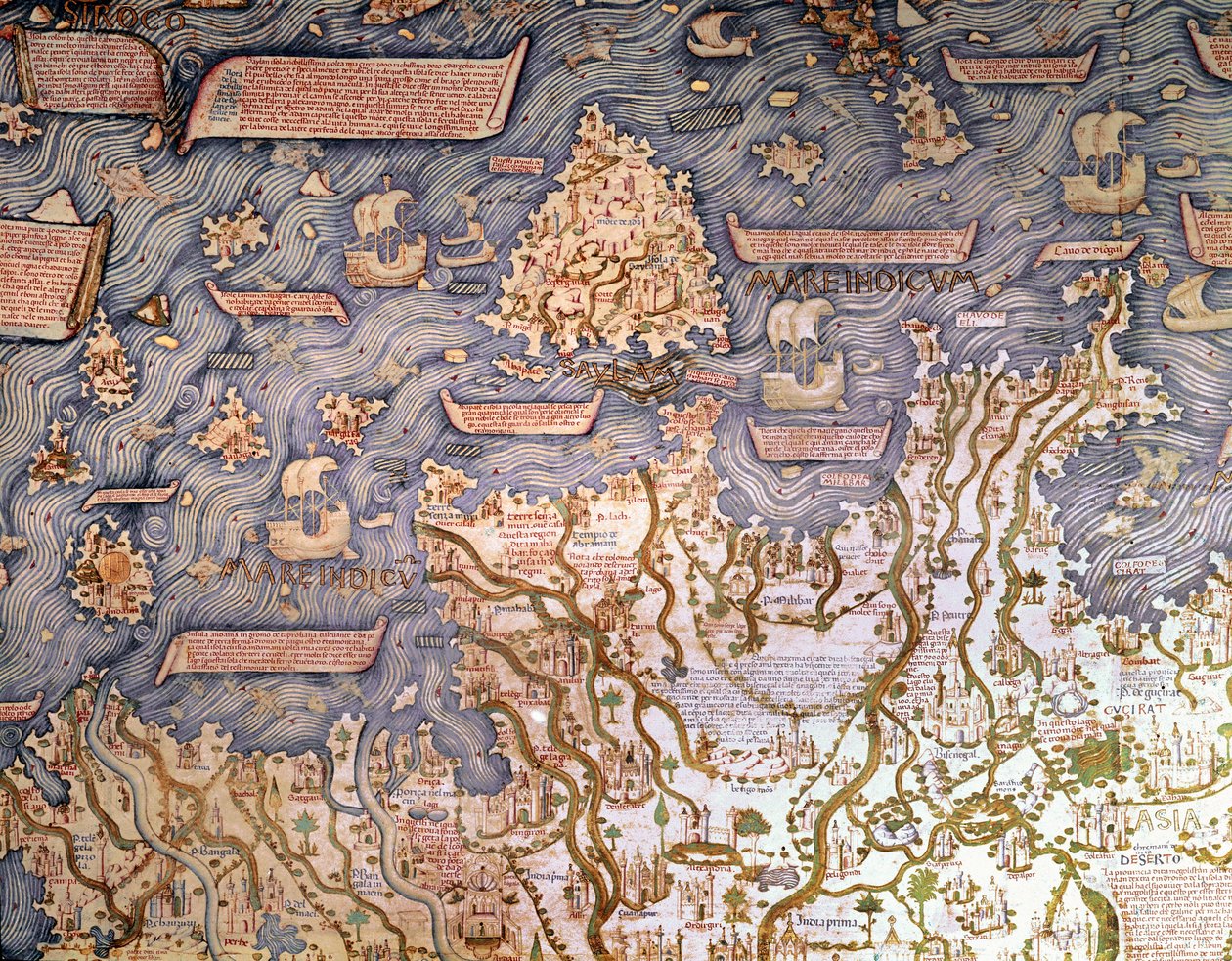 Uitzicht op de archipel van Borneo Detail van de wereldkaart (mappamundi) van broeder Maurus camaldolese 1459 Biblioteca Marciana, Venetië door Mauro Fra