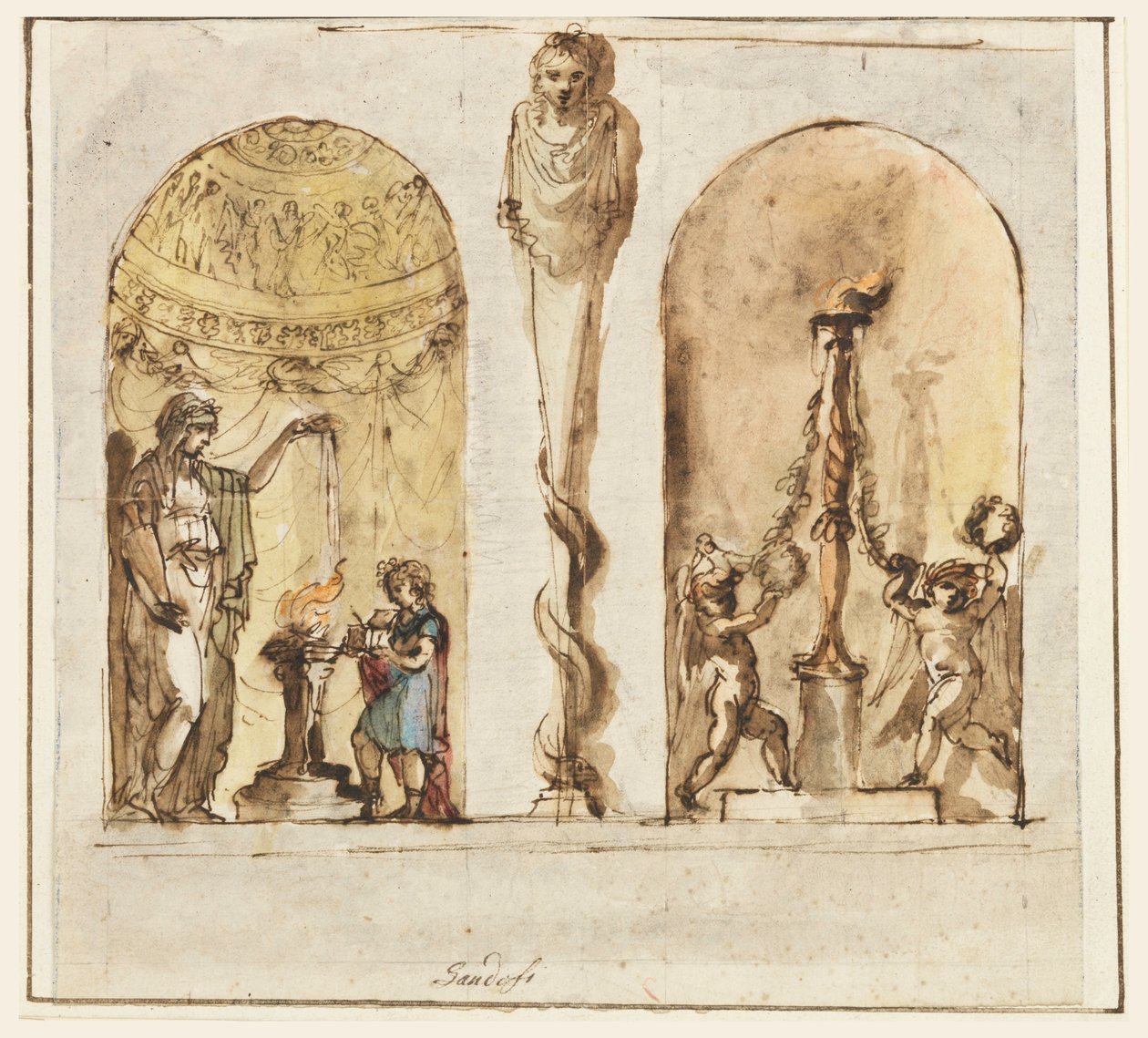 Tekening, geschilderde wanddecoratie, 1800-1830 door Mauro Gandolfi