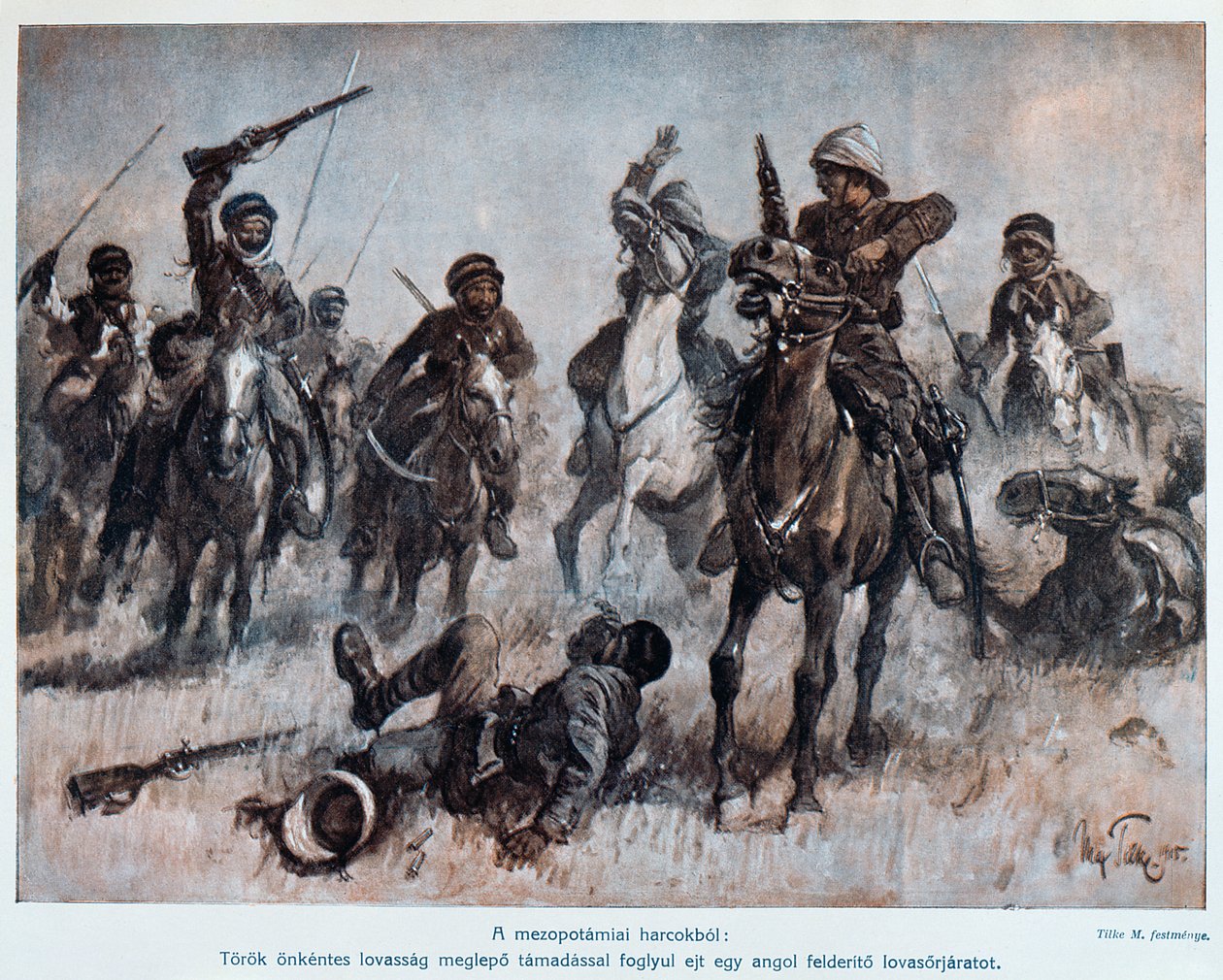 Slag Tussen Engelse en Turkse Troepen in Mesopotamië, c.1915 door Max Tilke
