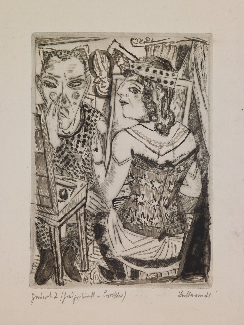 Kleedkamer, plaat 2 uit de portfolio "De jaarmarkt". door Max Beckmann
