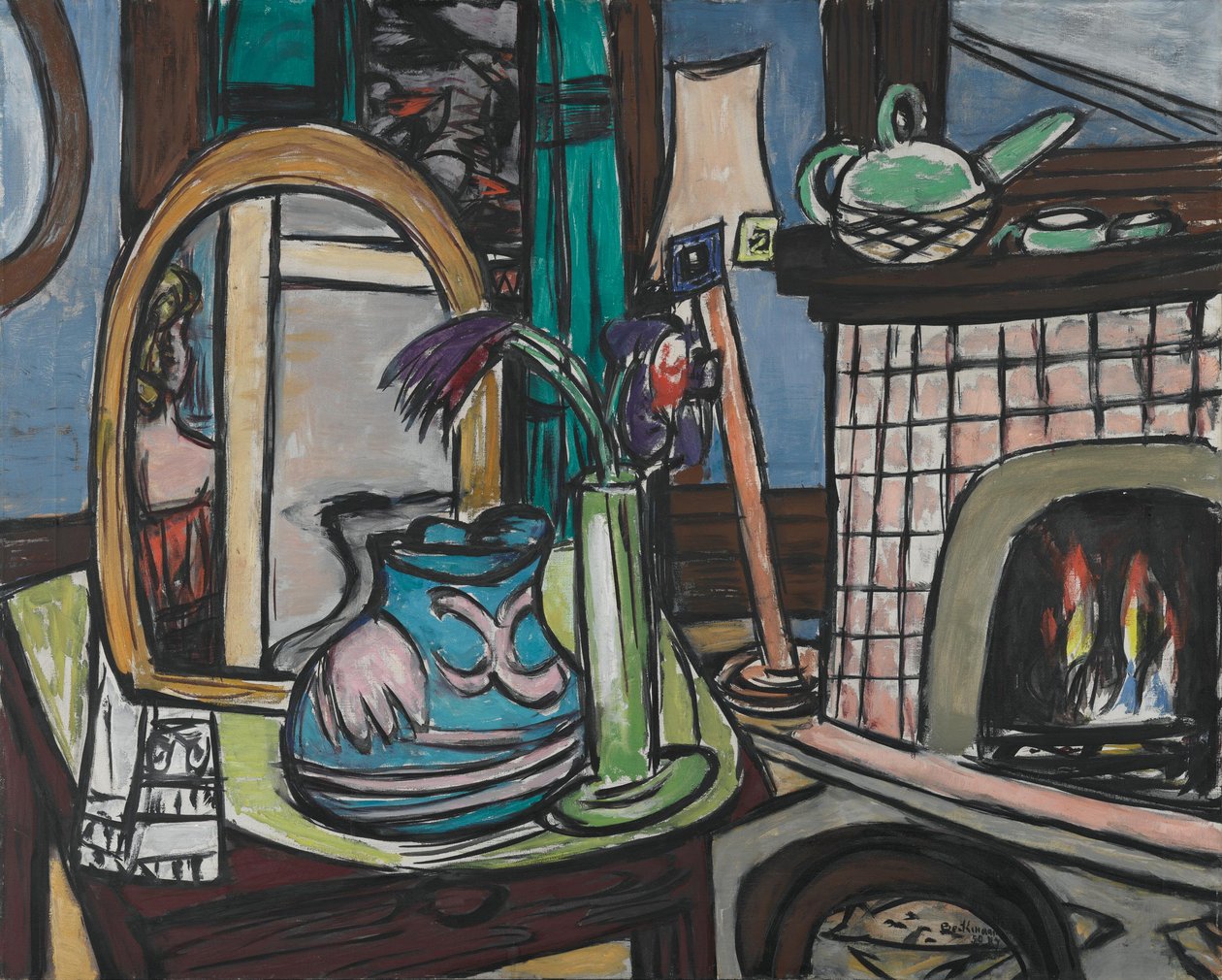 Groot stilleven met duiven door Max Beckmann