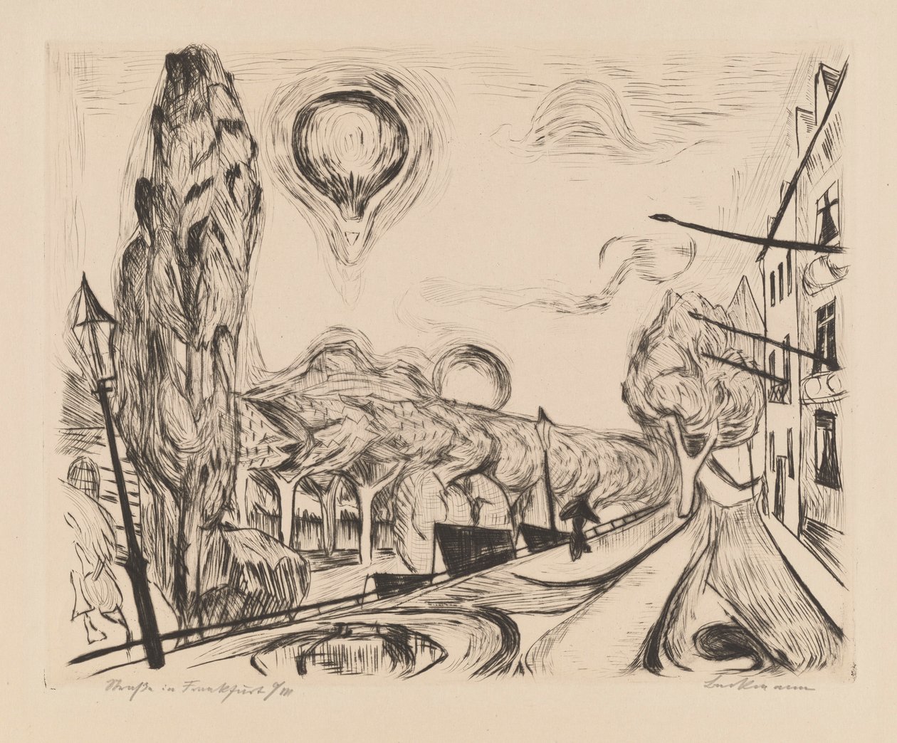 Landschaft mit Ballon door Max Beckmann
