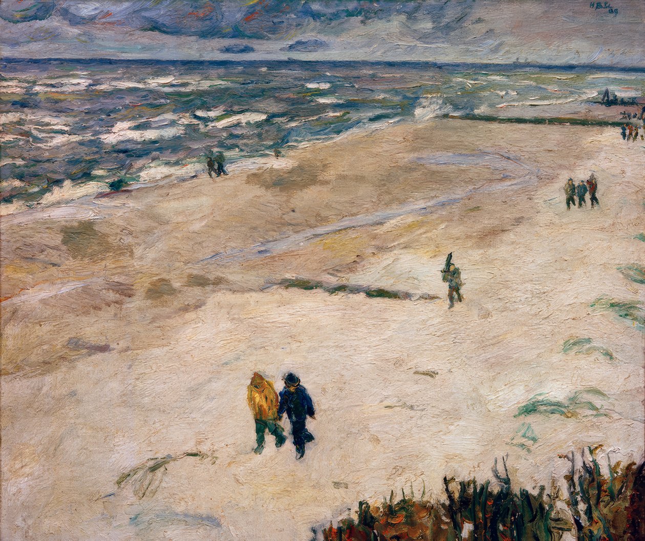 Mensen na het Werk aan Zee (Aan het Strand van Wangerooge) door Max Beckmann