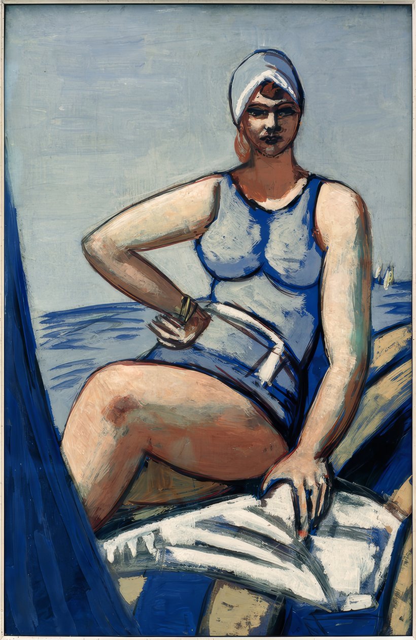 Quappi in blauw in de boot door Max Beckmann