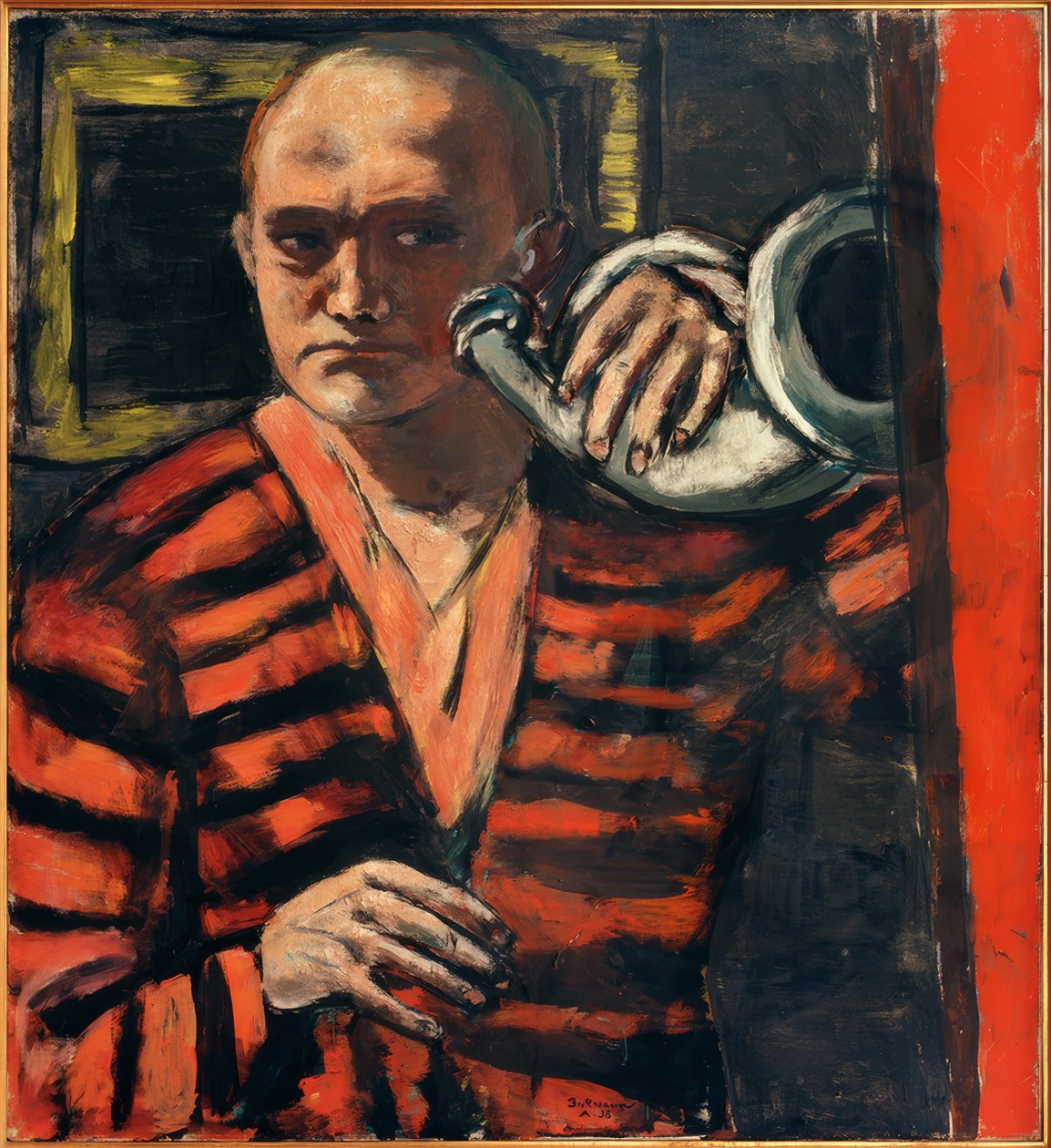 Zelfportret met hoorn door Max Beckmann