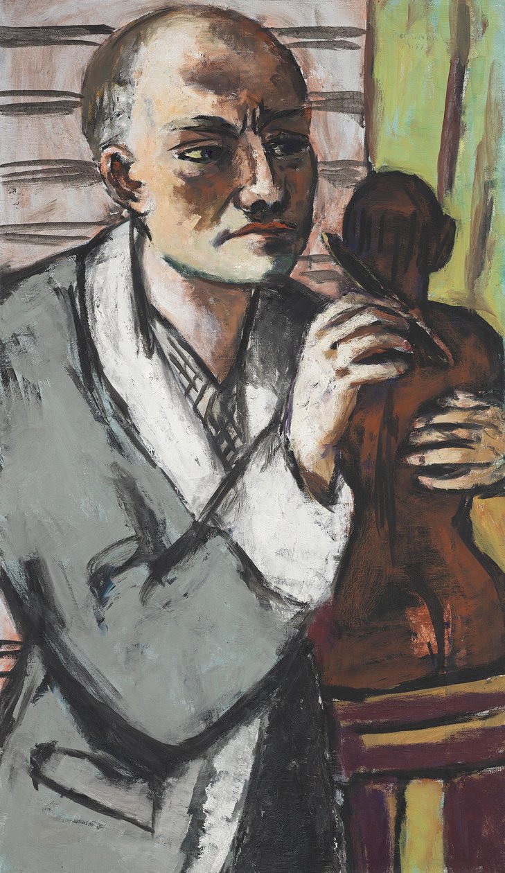 Zelfportret met grijze kamerjas door Max Beckmann