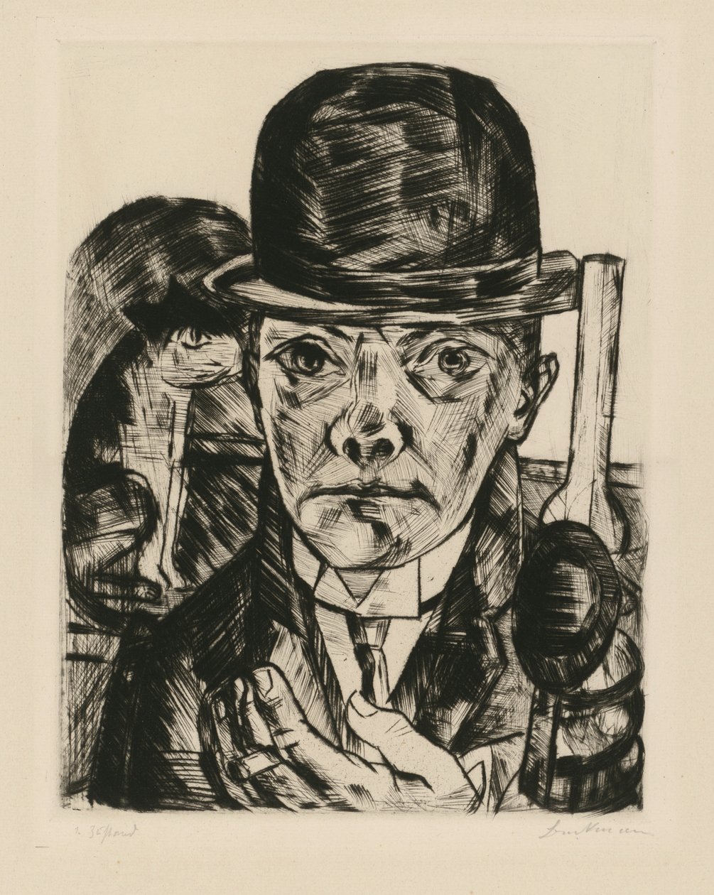 Zelfportret met een stijve hoed door Max Beckmann