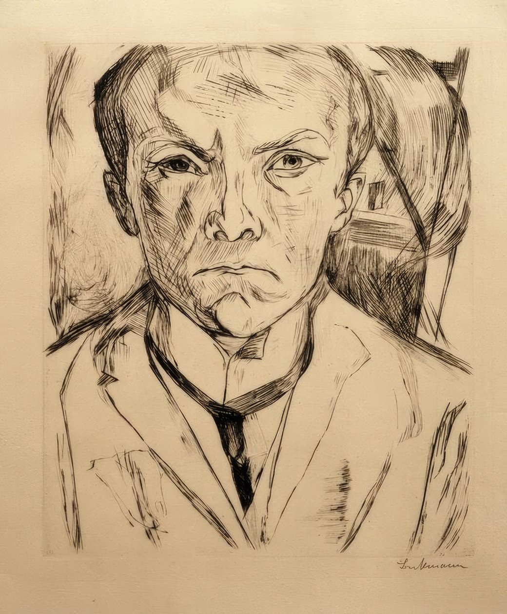 Zelfportret van Voor, met Huisgevel op de Achtergrond door Max Beckmann