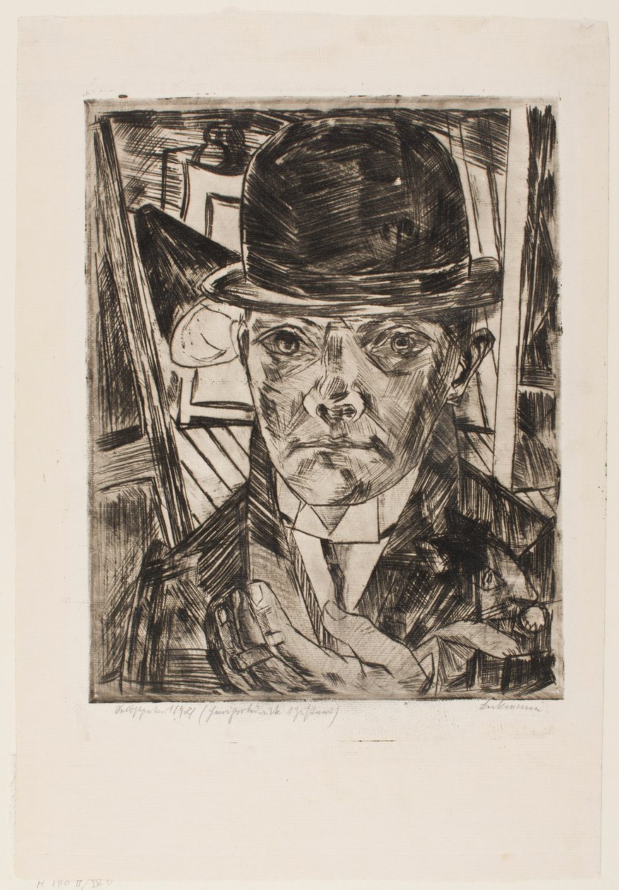 Zelfportret met bolhoed door Max Beckmann