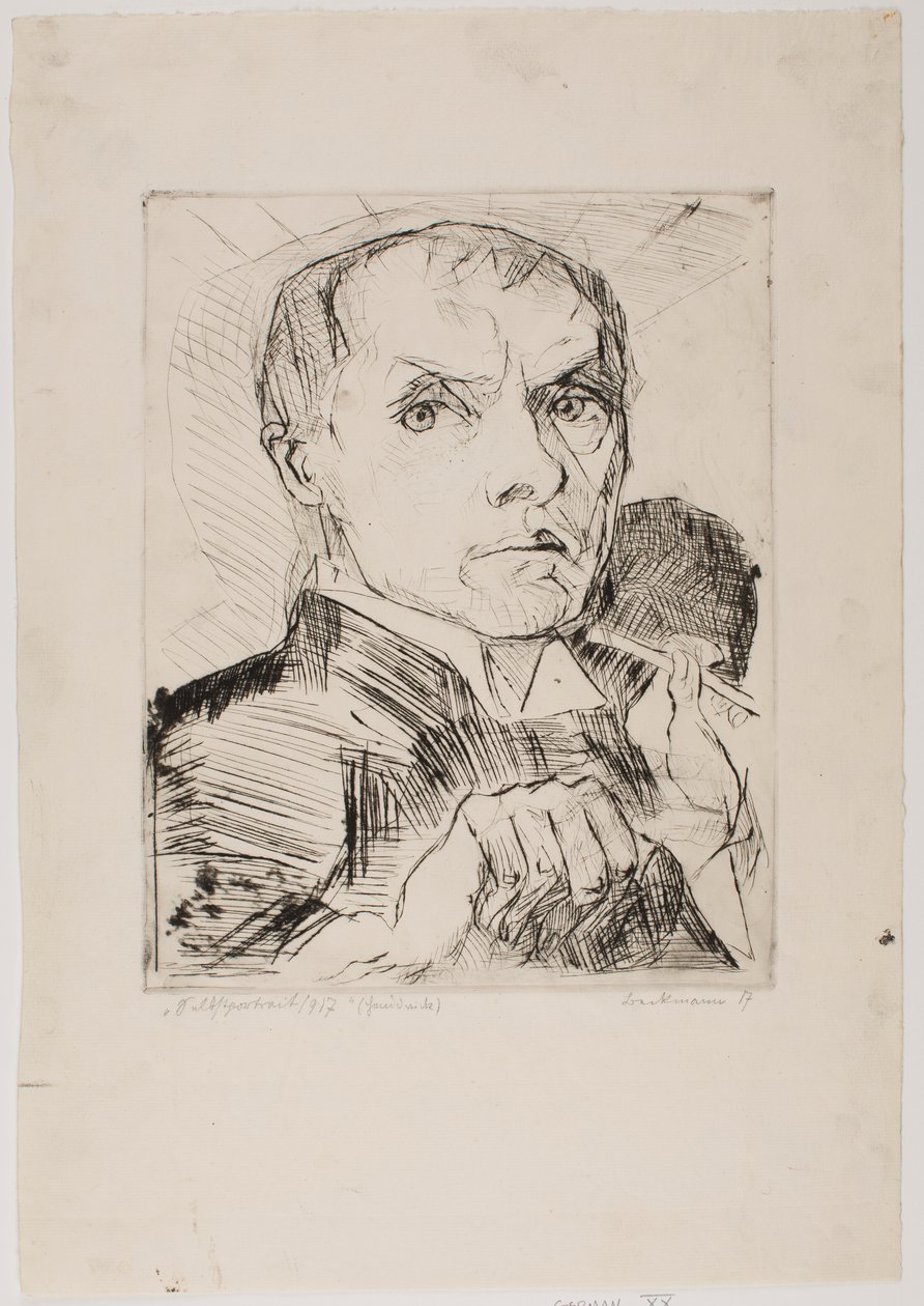 Zelfportret met stift, blad 19 uit "Gezichten" door Max Beckmann