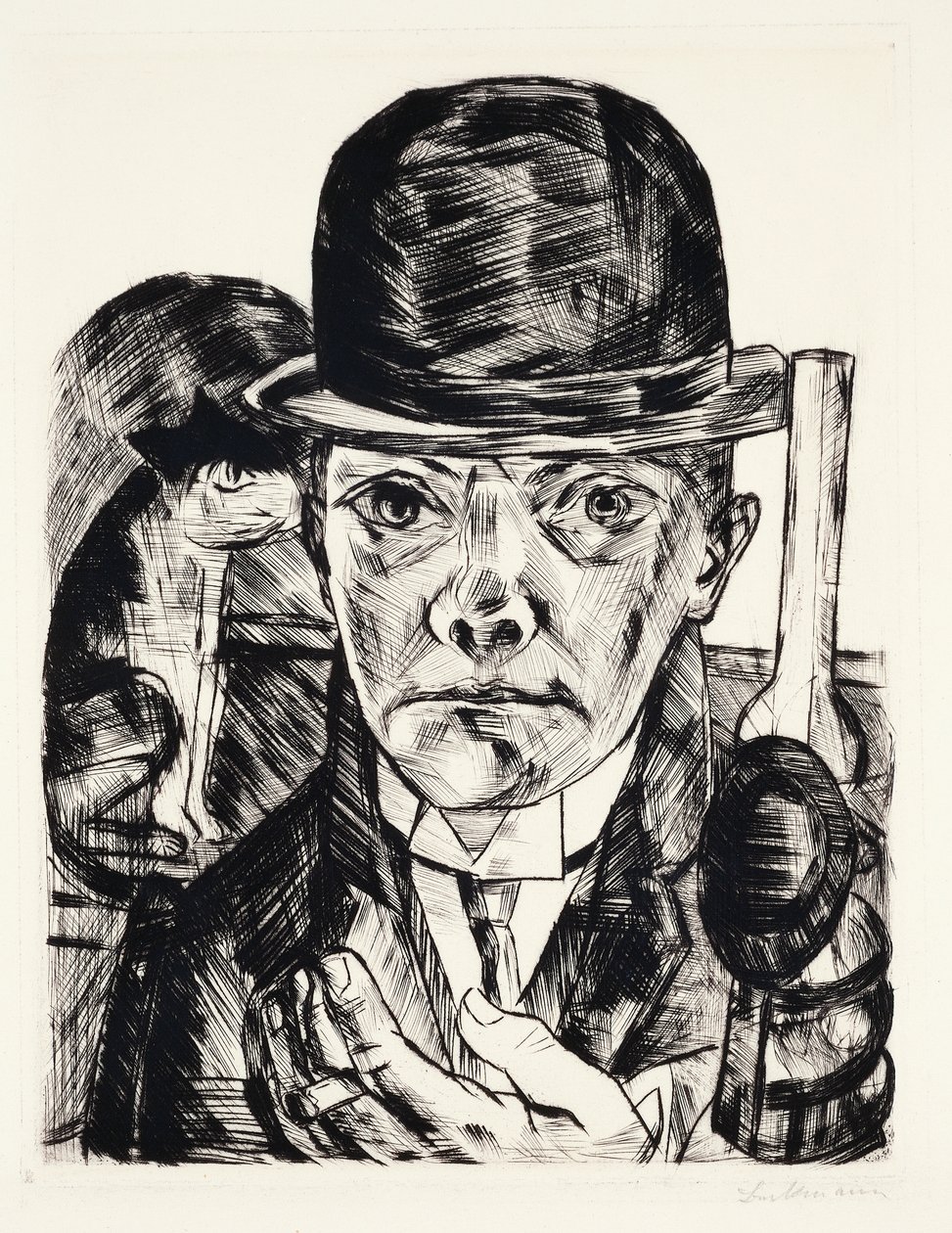 Zelfportret met hoed door Max Beckmann