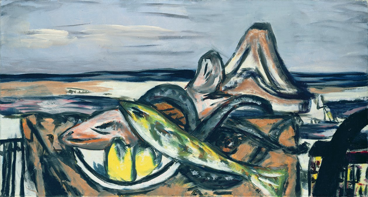Stilleven met vis door Max Beckmann