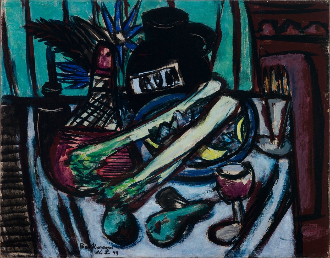 Stilleven met Chianti-fles en selderij door Max Beckmann
