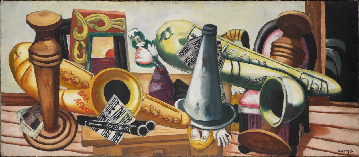 Stilleven met saxofoons door Max Beckmann