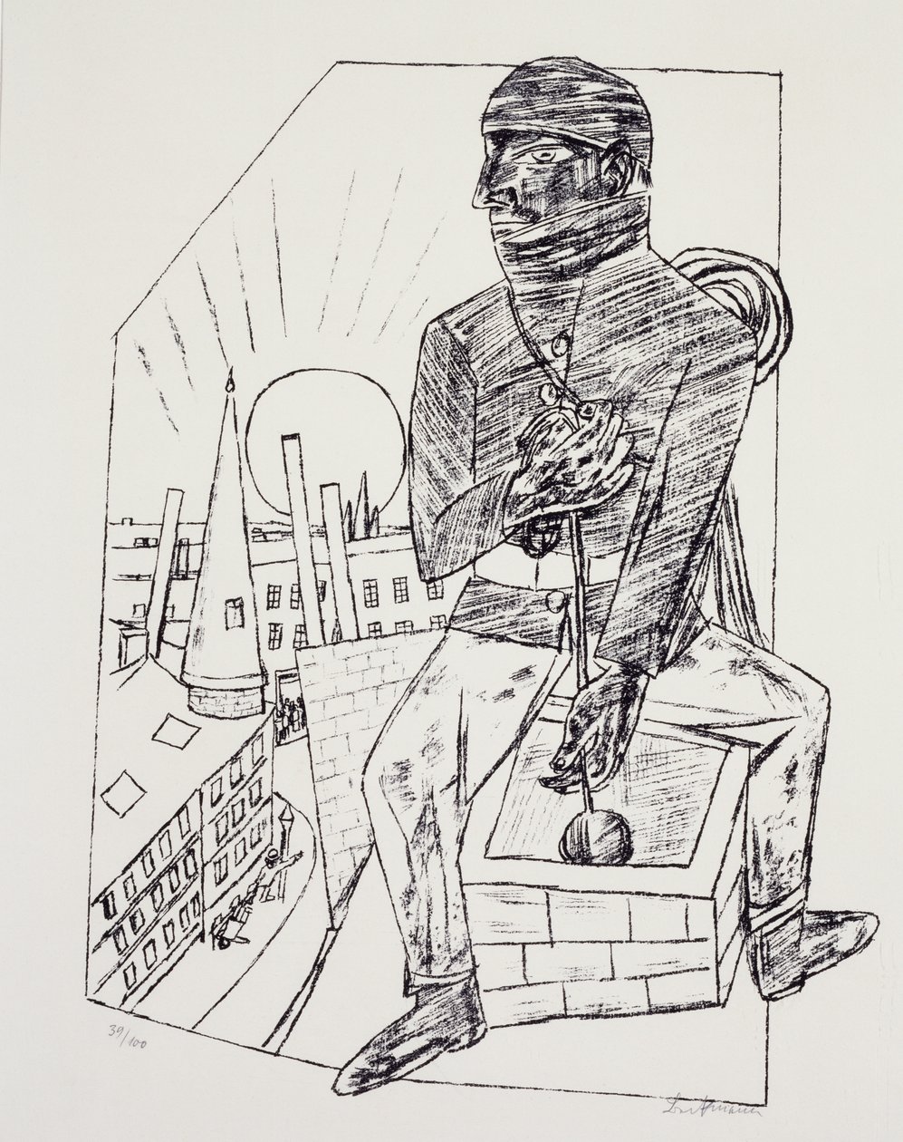 De Schoorsteenveger, door Max Beckmann (1884-1950), lithografie. Duitsland, 20e eeuw. door Max Beckmann