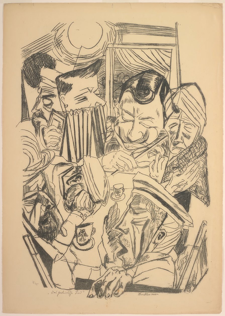 Het patriottische lied, plaat negen uit Die Hölle door Max Beckmann