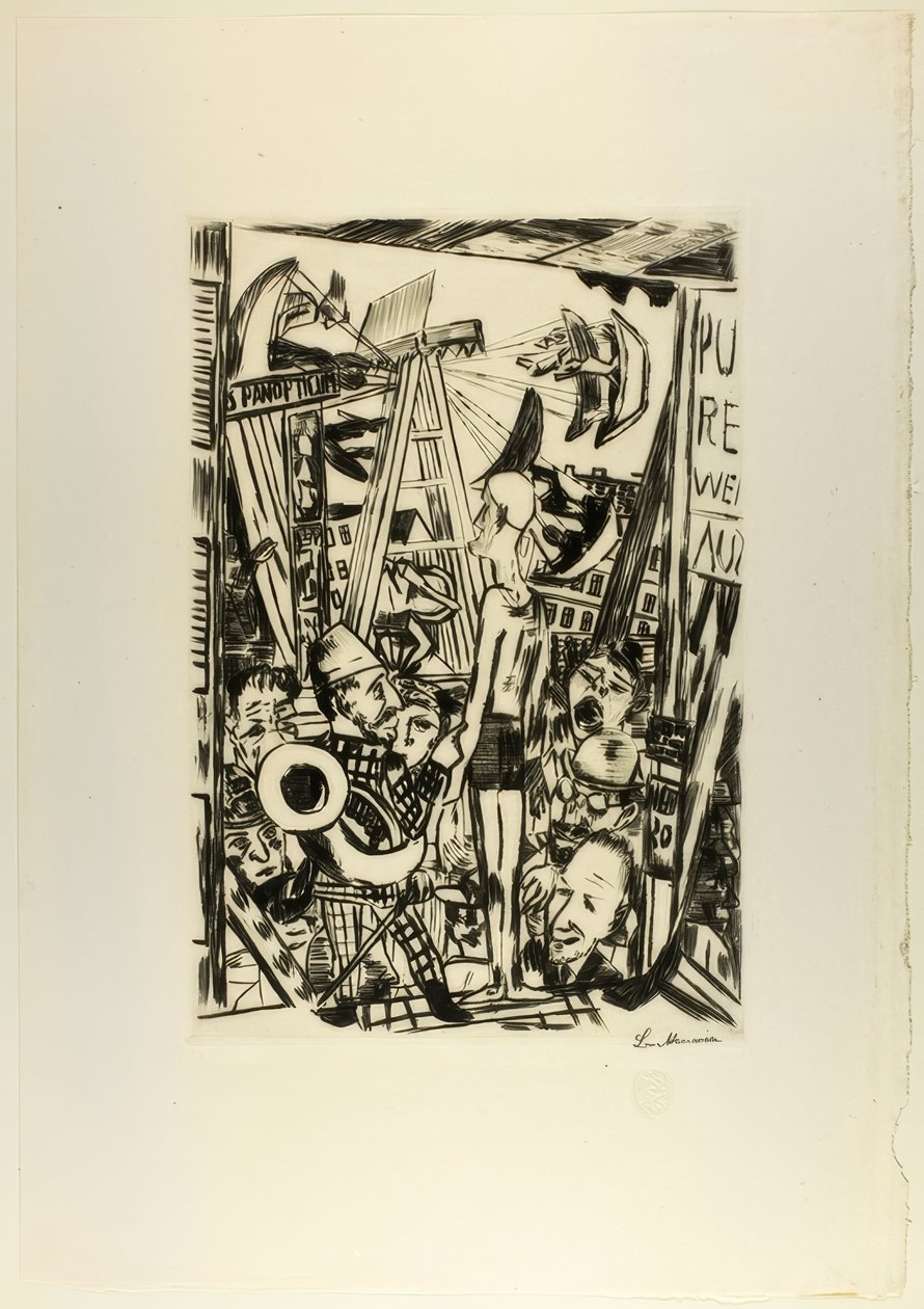 De lange man, plaat vijf uit Jahrmarkt door Max Beckmann