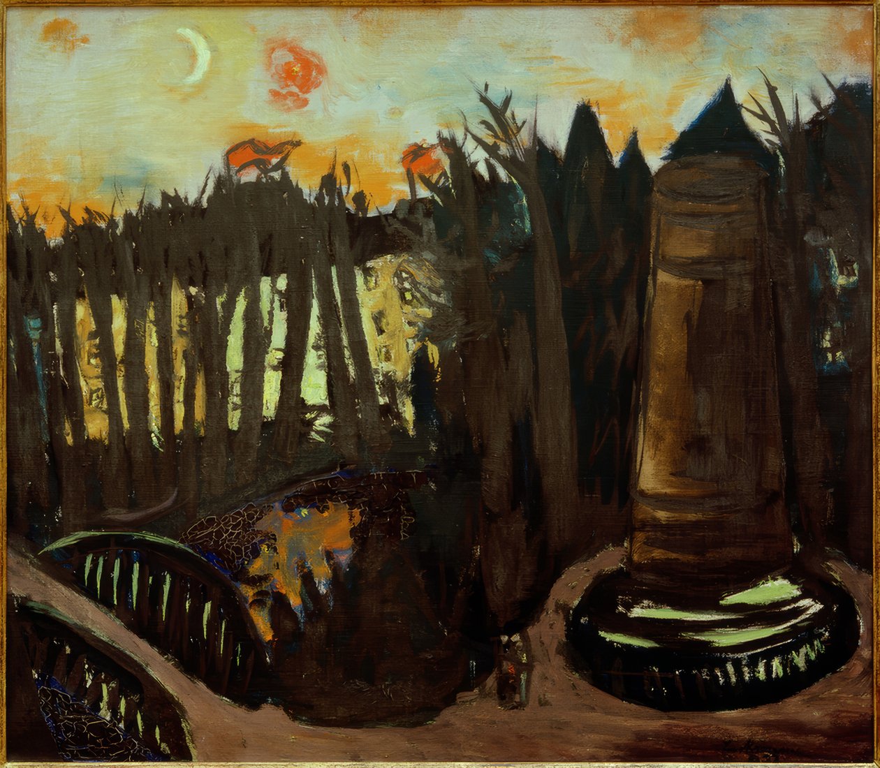 Dierentuin bij nacht met rode hemel door Max Beckmann