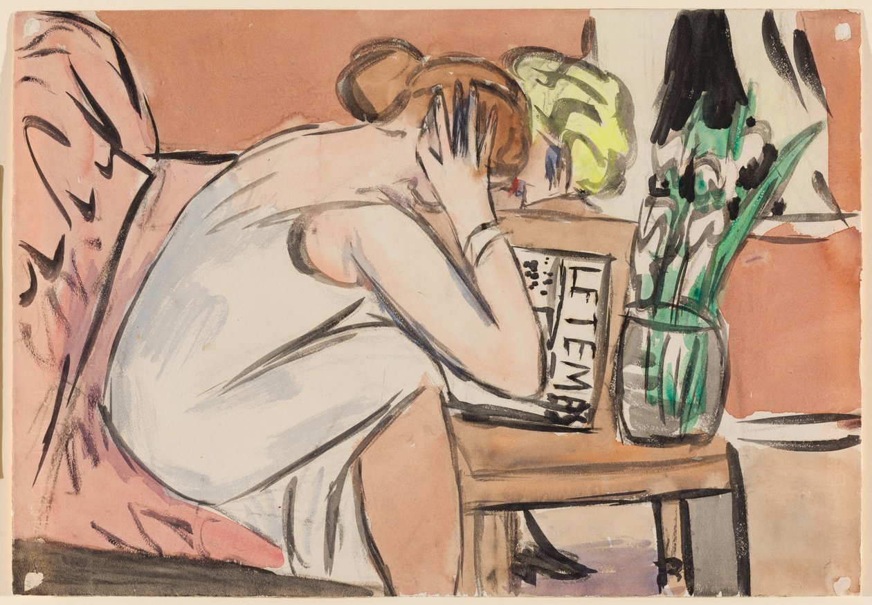 Twee meisjes die aan het lezen zijn door Max Beckmann