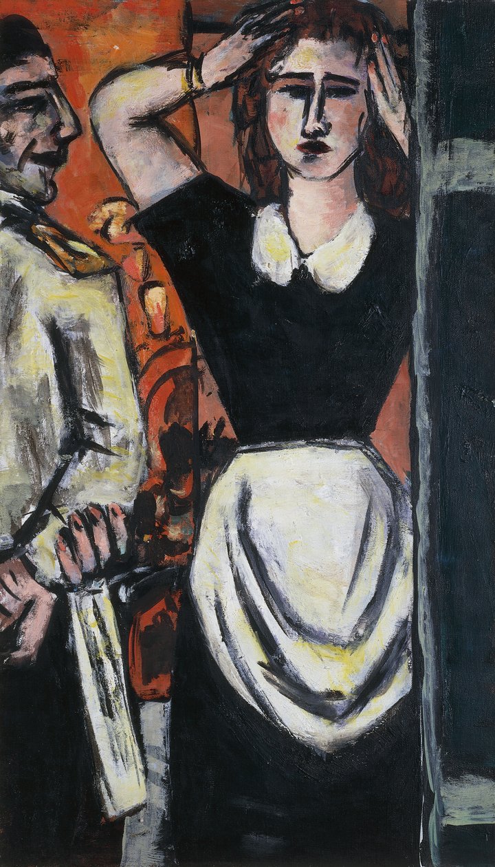 Ober en garderobe bediende door Max Beckmann
