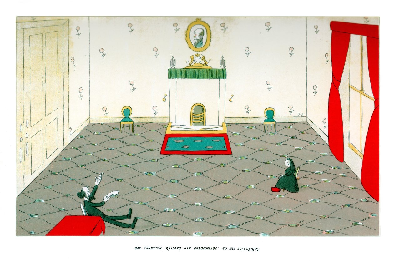 Mr Tennyson leest In Memoriam aan zijn soeverein, 1904 door Henry Maximilian Beerbohm