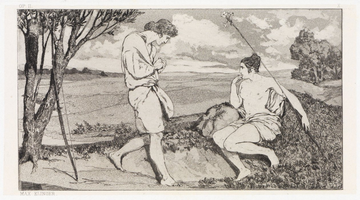 Apollo en Daphne I (Reddingen van Ovidiaanse slachtoffers, Opus II, blad 10) door Max Klinger