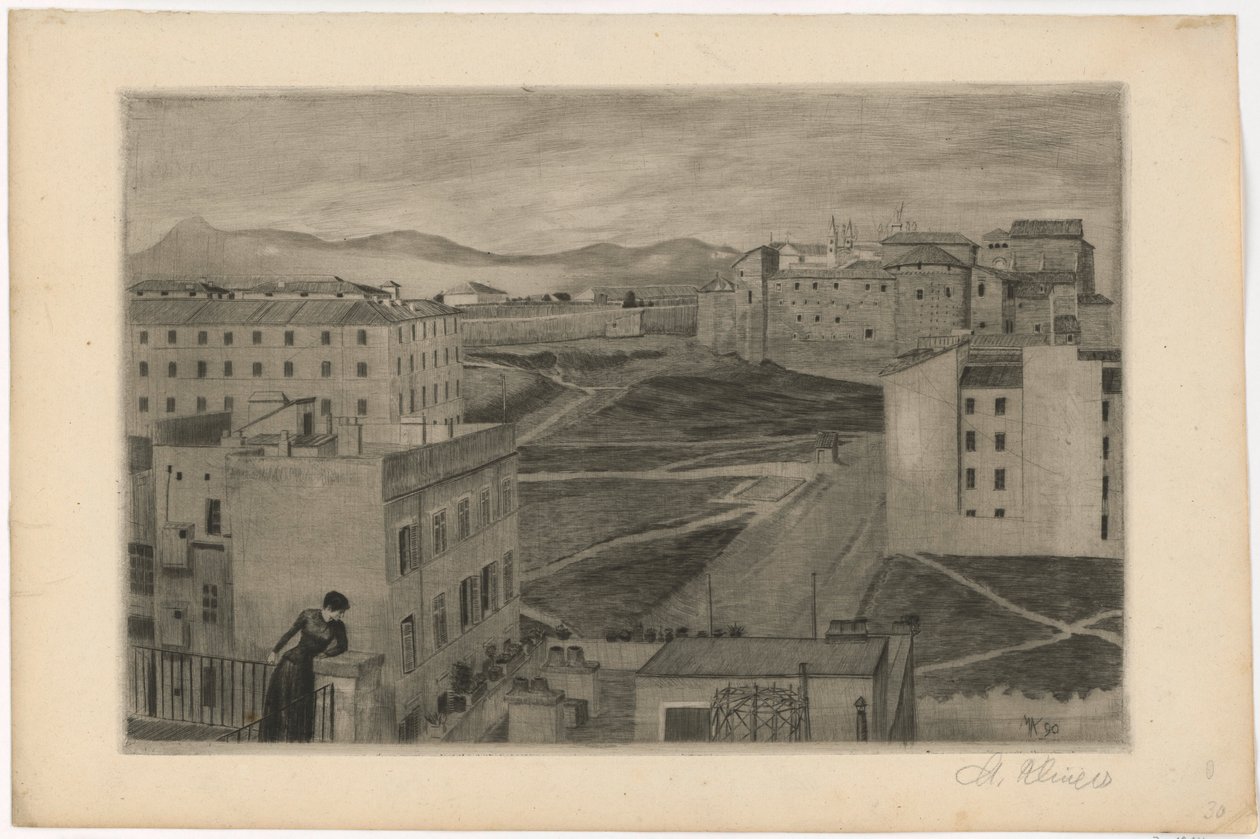 Uitzicht vanuit het atelierraam in Rome door Max Klinger